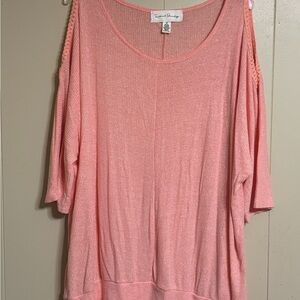 French Laundry Light Pink Cold-Shoulder Knit Top